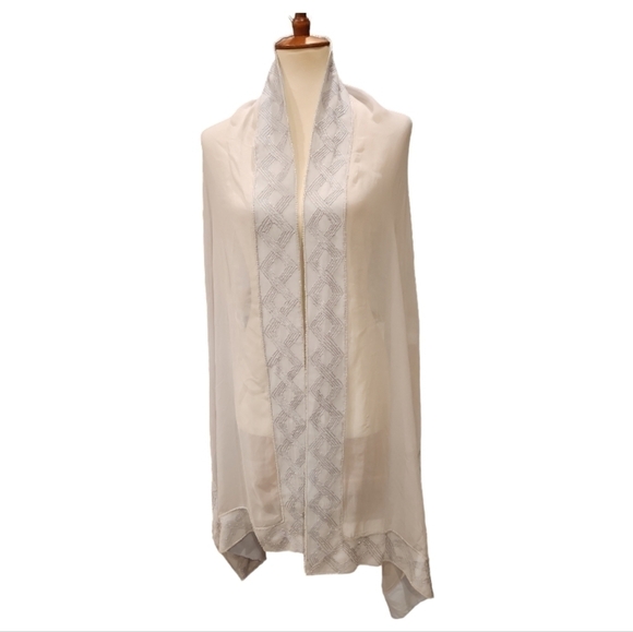Bernie of New York Accessories - Bernie of New York Beaded Sheer Silk Scarf Dove Gray 21"×81